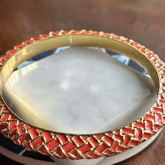 Lilly Pulitzer Basket Case Weave Orange Enamel Gold Tone Bangle Bracelet #629 - Picture 10 of 11